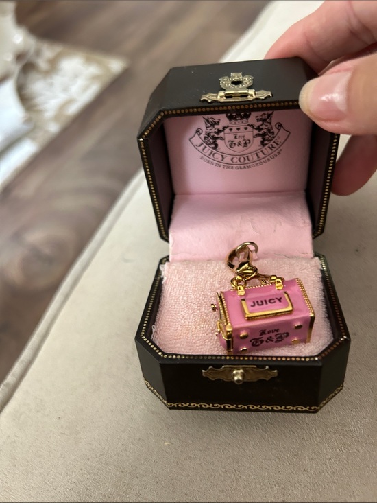 Juicy Couture Jewelry - Juicy Couture Pink and Gold Mini Suitcase Charm with Box